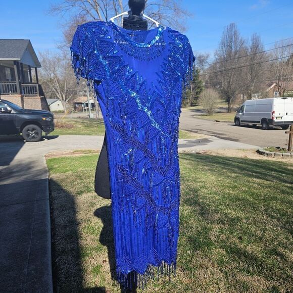 Laurence Kazar 100% silk vintage beaded dress size PP